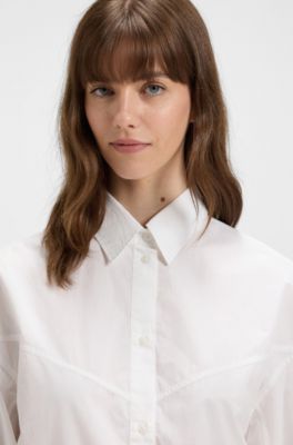 Blusa oversize fit en popel&iacute;n de algod&oacute;n, Blanco