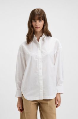 Blusa oversize fit en popel&iacute;n de algod&oacute;n, Blanco