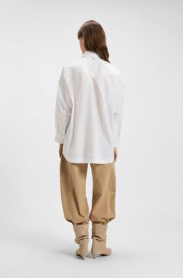 Blusa oversize fit en popel&iacute;n de algod&oacute;n, Blanco