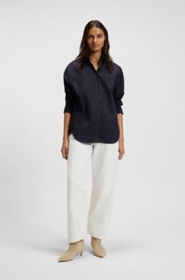 Blusa oversize fit en popel&iacute;n de algod&oacute;n, Azul oscuro