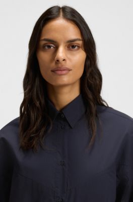 Oversized-fit blouse in cotton poplin, Dark Blue