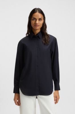 Oversized-fit blouse in cotton poplin, Dark Blue