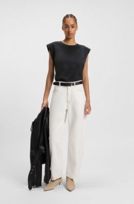Regular-fit blouse in a T-shirt style, Black