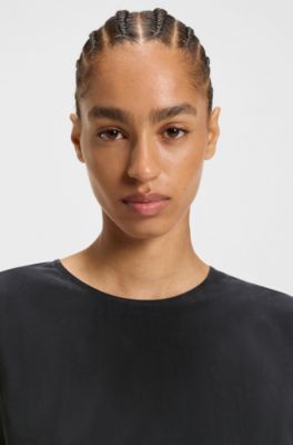 Regular-fit blouse in a T-shirt style, Black