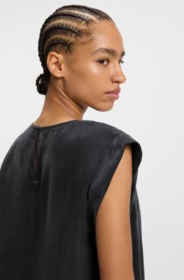 Regular-fit blouse in a T-shirt style, Black