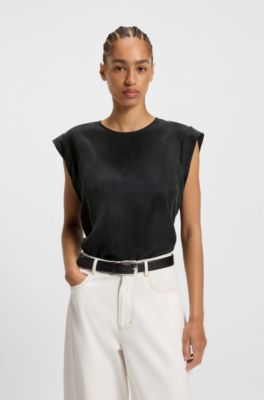 Regular-fit blouse in a T-shirt style, Black