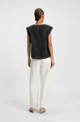 Blusa regular fit con cierre de ojo de cerradura en la espalda, Negro