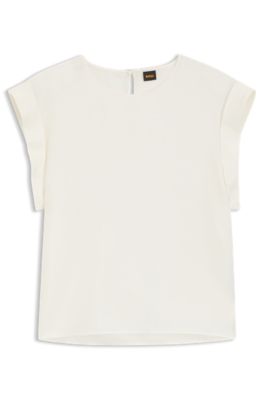 Blusa regular fit con cierre de ojo de cerradura en la espalda, Blanco