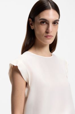 Blusa regular fit con cierre de ojo de cerradura en la espalda, Blanco