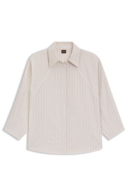 Striped relaxed-fit blouse in cotton poplin, Light Beige