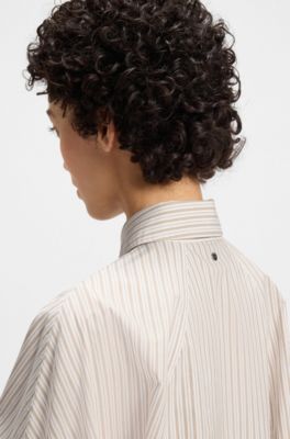 Blusa relaxed fit a rayas en popel&iacute;n de algod&oacute;n, Beige claro
