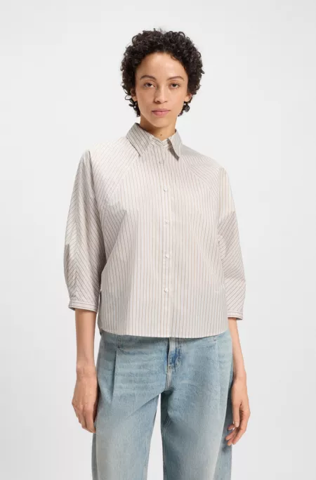 Striped relaxed-fit blouse in cotton poplin