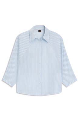 Blusa relaxed fit a rayas en popel&iacute;n de algod&oacute;n, Celeste
