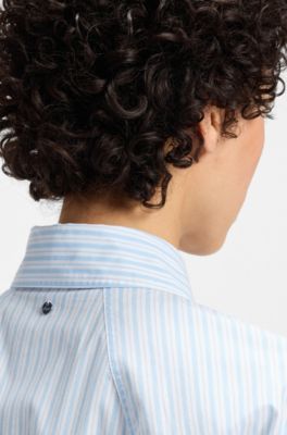 Striped relaxed-fit blouse in cotton poplin, Light Blue