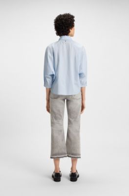 Blusa relaxed fit a rayas en popel&iacute;n de algod&oacute;n, Celeste