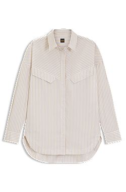 Oversized-fit blouse in striped cotton