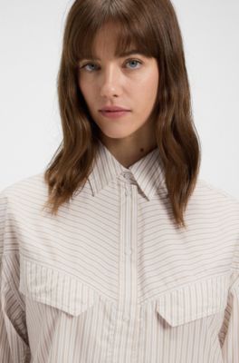Blusa oversize fit de algod&oacute;n a rayas, Beige claro