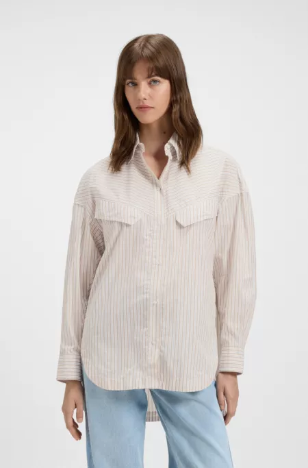 Oversized-fit blouse in striped cotton