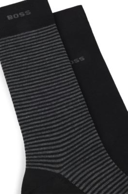 Paquete de dos pares de calcetines de largo medio con detalles de logotipo, Negro