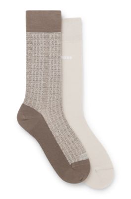 Lot de deux paires de chaussettes mi-mollet en coton m&eacute;lang&eacute;, Beige clair