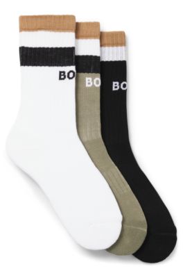Paquete de tres pares de calcetines cortos con rayas de la marca, Fantas&iacute;a