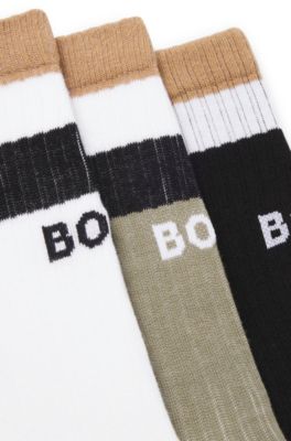 Paquete de tres pares de calcetines cortos con rayas de la marca, Fantas&iacute;a