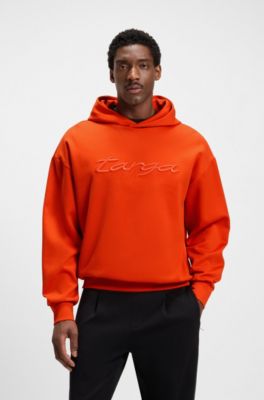 Sweat &agrave; capuche zipp&eacute; collection Porsche&nbsp;x&nbsp;BOSS en coton m&eacute;lang&eacute; &agrave; logo Targa, Orange fonc&eacute;