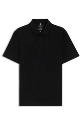 Porsche x BOSS polo shirt in houndstooth mercerised cotton, Black
