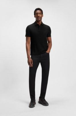 Polo Porsche x BOSS en algod&oacute;n mercerizado con jacquard de pata de gallo, Negro
