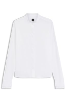 Regular-fit blouse in cotton poplin with concealed placket, White