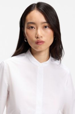 Regular-fit blouse in cotton poplin with concealed placket, White