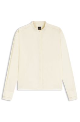 Regular-fit blouse in cotton poplin with concealed placket, Light Beige