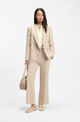 Regular-fit blouse in cotton poplin with concealed placket, Light Beige