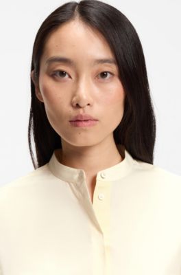 Regular-fit blouse in cotton poplin with concealed placket, Light Beige