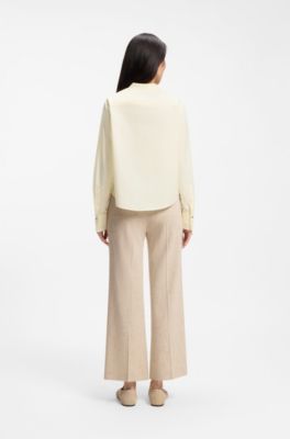 Regular-fit blouse in cotton poplin with concealed placket, Light Beige