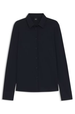 Extra-slim-fit blouse in cotton jersey, Dark Blue