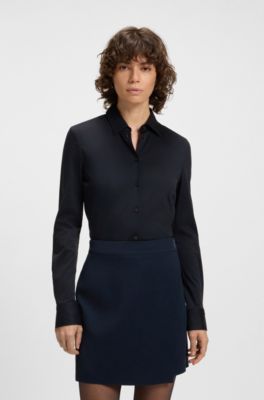 Extra-slim-fit blouse in cotton jersey, Dark Blue