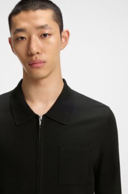 Chaqueta regular fit de punto con cierre de cremallera, Negro