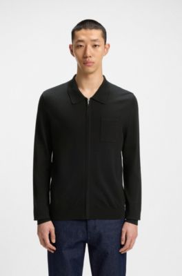 Chaqueta regular fit de punto con cierre de cremallera, Negro