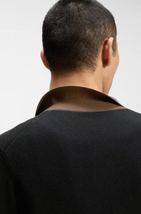 Contrast-stripe sweater with button front