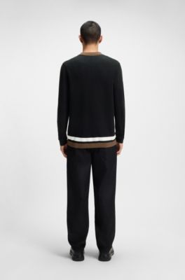 Contrast-stripe sweater with button front, Black
