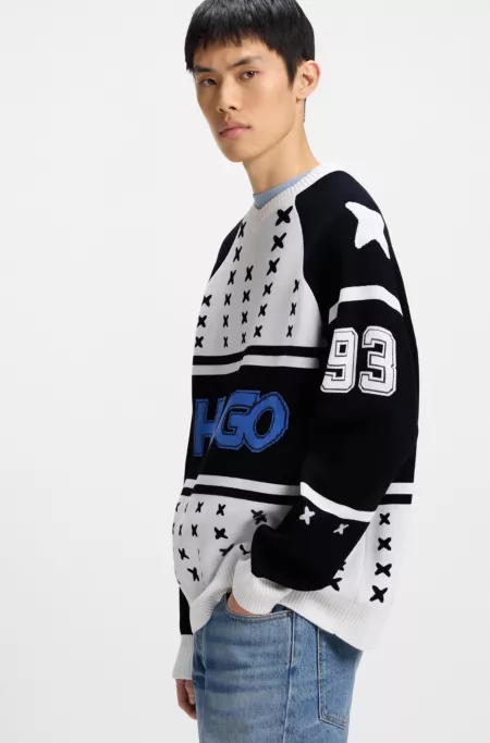 Oversized-fit sweater with ice-hockey-inspired artwork