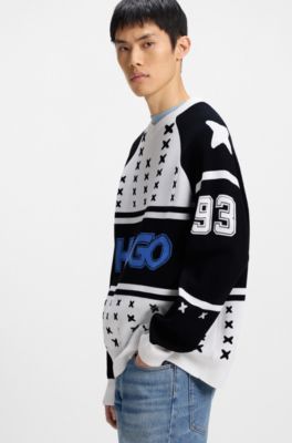 Oversized-fit sweater with ice-hockey-inspired artwork, Patterned