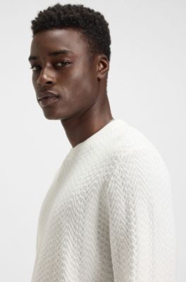 Herringbone-knit sweater in cotton, White