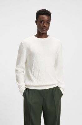 Herringbone-knit sweater in cotton, White