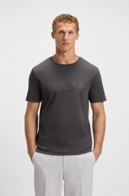 T-shirt en coton Pima avec logo brillant, Gris sombre