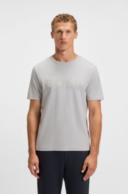 T-shirt en coton Pima avec logo brillant, Gris chin&eacute;