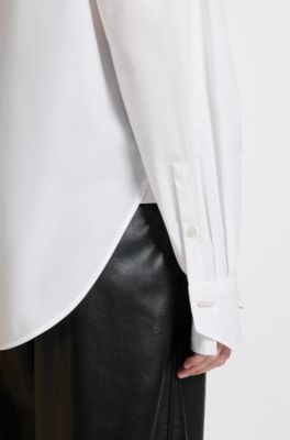 Oversized-fit blouse in cotton canvas, White