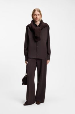 Oversized-fit blouse in cotton, Brown