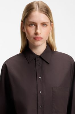 Oversized-fit blouse in cotton, Brown